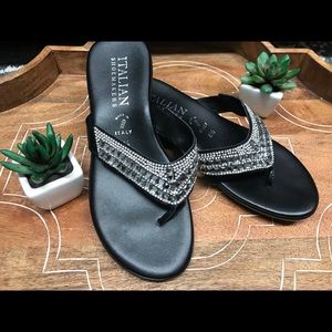 ❤️Italian Shoemakers Black Rhinestone Wedge Sandal